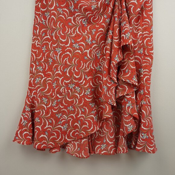 Max‎ Studio Coral Blue Floral Ruffled Maxi Skirt Size Small - Picture 3 of 9